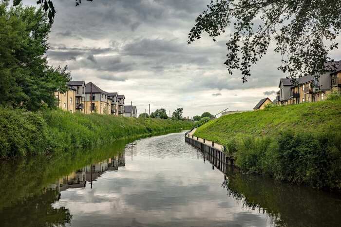 A view along High Lode from the dock at Ramsey, Cambridgeshire.